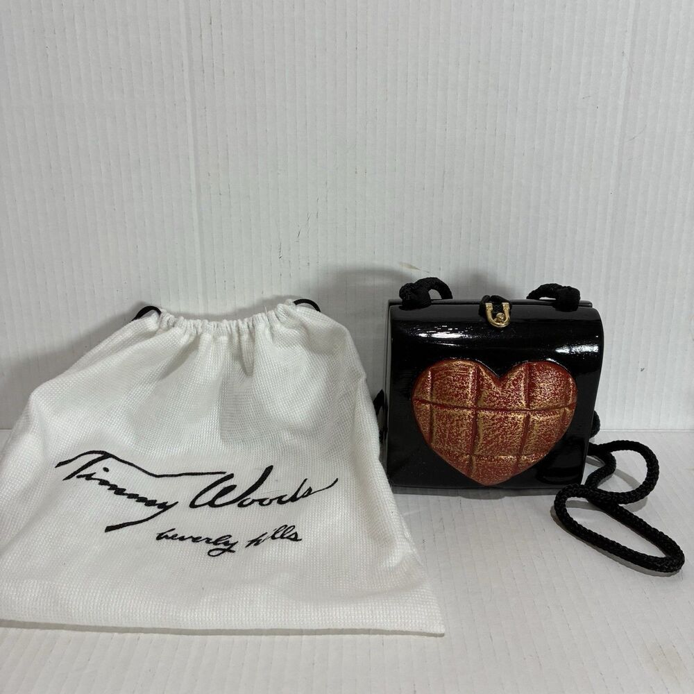 Timmy Woods Beverly Hills Collection Black Wooden Purse Shoulder Bag Red Heart